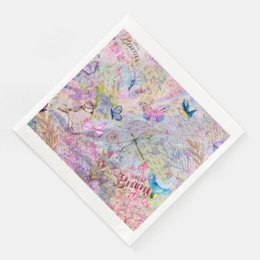 Floral Roos Gold Decoupage Vogels Vlinderscript Servet (Hoek)