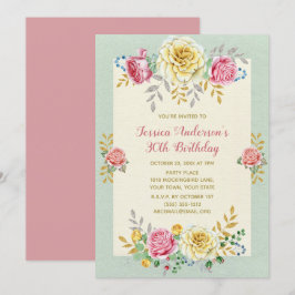 Floral Roos Gold Dertigste 30e verjaardag Uitnodig Kaart