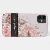 Floral  Roos Gold Elegant Waterverf Black Case-Mate iPhone Case (Achterkant (horizontaal))