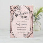Floral Roos Gold Faux Glitter Graduation Party Kaart (Staand voorkant)