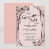 Floral Roos Gold Faux Glitter Graduation Party Kaart (Voorkant / Achterkant)