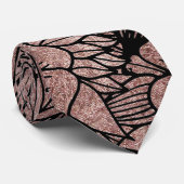 Floral Roos Gold Flowers and Leaves Drawing Black Stropdas (Opgerold)