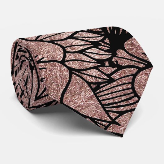 Floral Roos Gold Flowers and Leaves Drawing Black Stropdas (Opgerold)