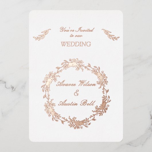 Floral Roos Gold Foil Folie Uitnodiging (Voorkant)