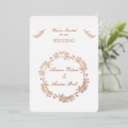Floral Roos Gold Foil Folie Uitnodiging (Staand Voorkant)