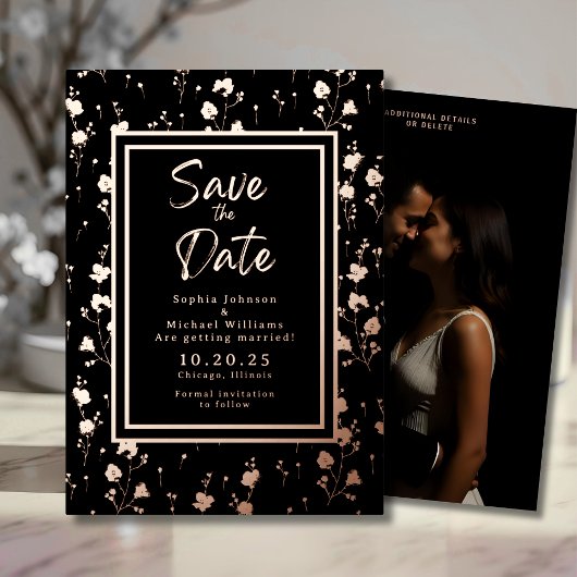 Floral Roos Gold Folie Save the Date Sjabloon Foto