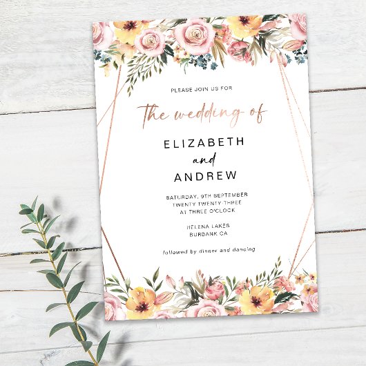 Floral Roos Gold Geometric Lijst Wedding Kaart