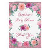 Floral Roos Gold Glitter Baby shower Dank u (Voorkant)