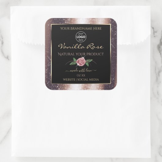 Floral Roos Gold Glitter Black Product Labels Logo (Tas)