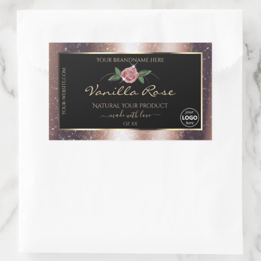 Floral Roos Gold Glitter Black Product Labels Logo (Tas)