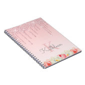 Floral Roos Gold Glitter Drives Ombre Monogram Notitieboek (Rechterzijde)