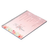 Floral Roos Gold Glitter Drives Ombre Monogram Notitieboek (Linkerzijde)