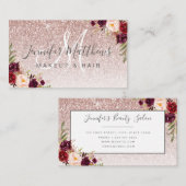 Floral Roos Gold Glitter Makeup Artist Hair Salon Visitekaartje (Voorkant / Achterkant)