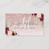 Floral Roos Gold Glitter Makeup Artist Hair Salon Visitekaartje (Voorkant)