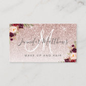 Floral Roos Gold Glitter Makeup Artist Hair Salon Visitekaartje (Voorkant)
