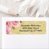 Floral Roos Gold Glitter Retouradres Etiket (Insitu)