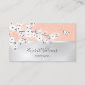 Floral Roos Gold Glitter Silver QR-code Visitekaartje (Voorkant)