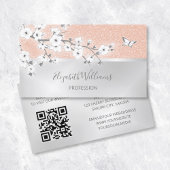 Floral Roos Gold Glitter Silver QR-code Visitekaartje