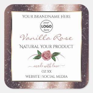 Floral Roos Gold Glitter White Product Labels Logo