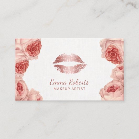  Floral Roos Gold Lips Makeup Artist Visitekaartje (Voorkant)