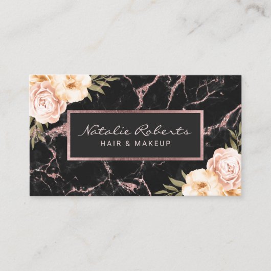  Floral Roos Gold Marble Beauty Salon & Spa Visitekaartje (Voorkant)