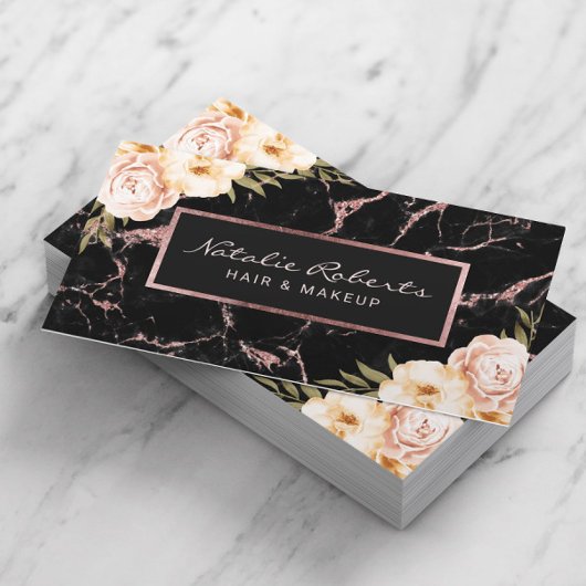  Floral Roos Gold Marble Beauty Salon & Spa Visitekaartje