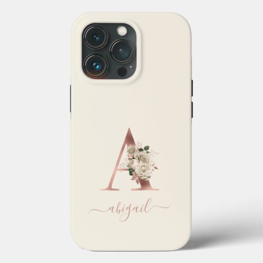 Floral Roos Gold Monogram Letter "A" Ivory Case-Mate iPhone Case (Achterkant)