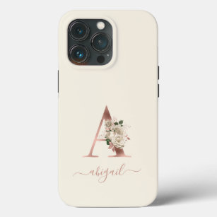 Floral Roos Gold Monogram Letter "A" Ivory Case-Mate iPhone Case