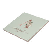 Floral Roos Gold Monogram Letter "A" salie groen Tegeltje (Zijkant)