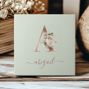 Floral Roos Gold Monogram Letter "A" salie groen Tegeltje