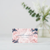 Floral Roos Gold Navy Modern Script Visitekaartje (Staand voorkant)