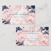 Floral Roos Gold Navy Modern Script Visitekaartje (Voorkant / Achterkant)