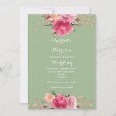Floral Roos Gold Pink Green Rozen Luxury Wedding Kaart (Voorkant)