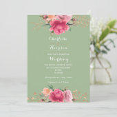 Floral Roos Gold Pink Green Rozen Luxury Wedding Kaart (Staand voorkant)