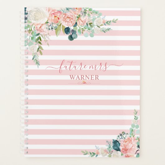 Floral Roos Gold Pink Stripe Script Future Mrs. Planner (Voorkant)