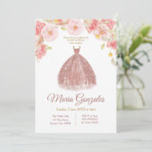 Floral Roos Gold Princess Quinceanera Kaart (Staand voorkant)