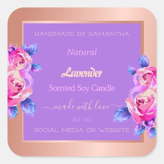 Floral Roos Gold Product Packaging Labels Paars (Voorkant)