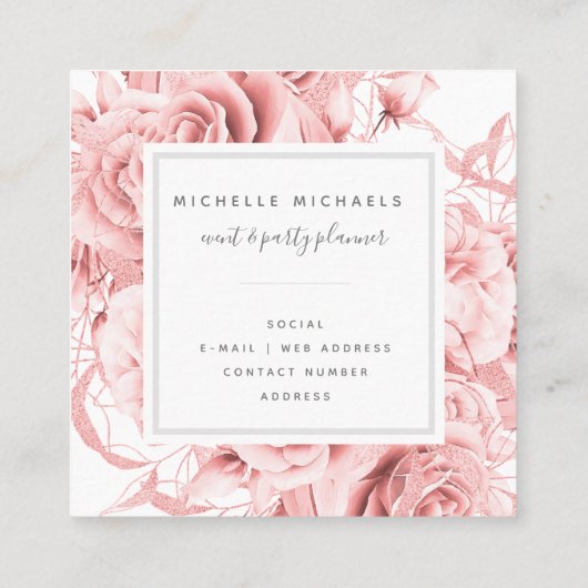 Floral Roos Gold Simple Script Monogram Vierkante Visitekaartje (Achterkant)