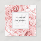 Floral Roos Gold Simple Script Monogram Vierkante Visitekaartje (Voorkant)
