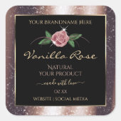 Floral Roos Gold Soft Glitter Black Product Labels (Voorkant)