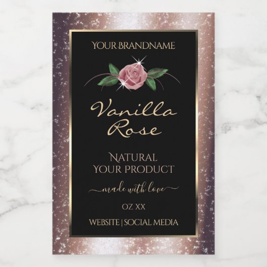 Floral Roos Gold Soft Glitter Black Product Labels Voedselcontainer Etiket (Enkel label)