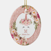 Floral Roos Gold Unicorn eerste kerstfoto Keramisch Ornament (Rechts)