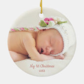 Floral Roos Gold Unicorn eerste kerstfoto Keramisch Ornament (Achterkant)