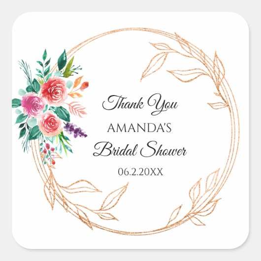 Floral Roos Gold Vrijgezellenfeest Roze wit Vierkante Sticker (Voorkant)