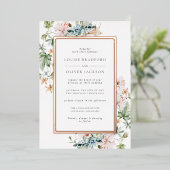 Floral Roos Gold Wedding Folie Uitnodiging (Staand Voorkant)