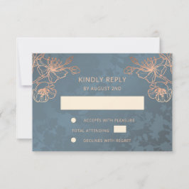 Floral Roos Gold Wedding RSVP Kaartje