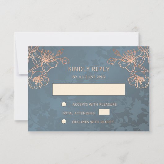 Floral Roos Gold Wedding RSVP Kaartje (Voorkant)