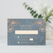 Floral Roos Gold Wedding RSVP Kaartje (Staand voorkant)