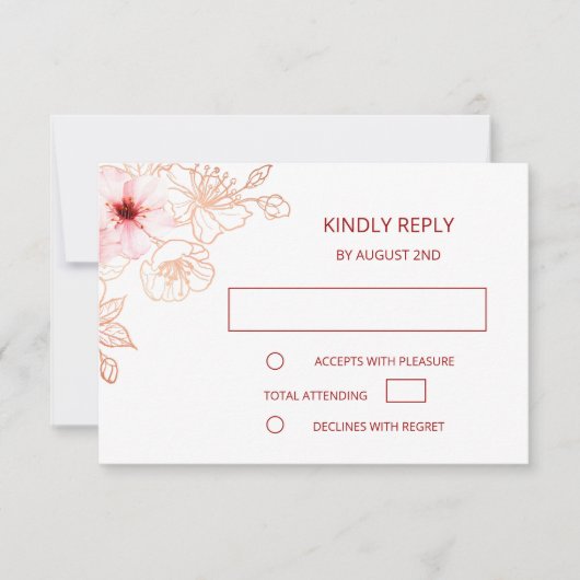 Floral Roos Gold Wedding RSVP Kaartje (Voorkant)