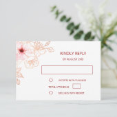 Floral Roos Gold Wedding RSVP Kaartje (Staand voorkant)